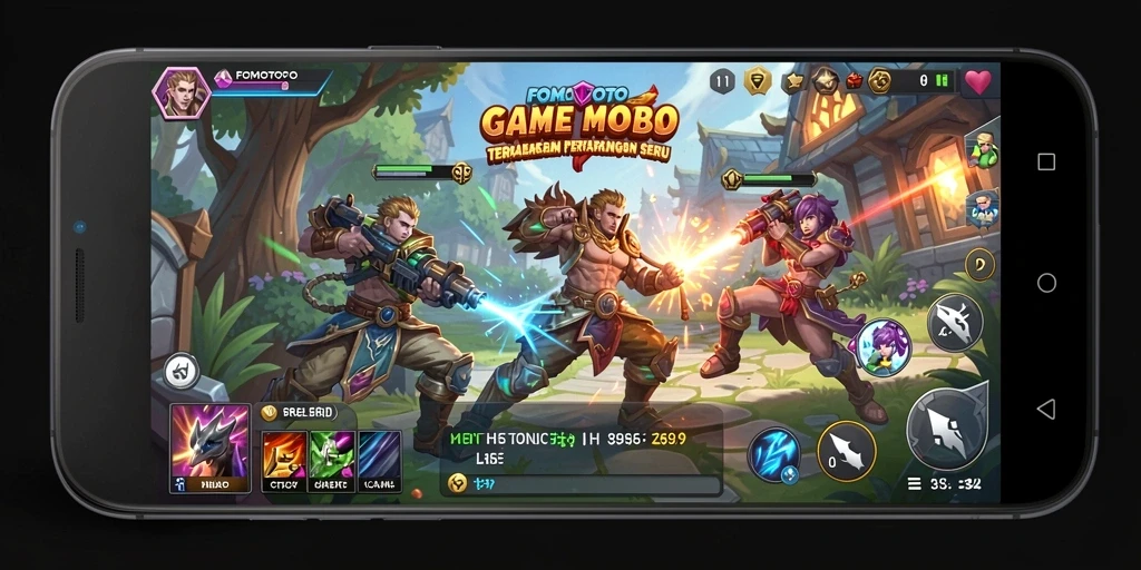 Gameplay FOMOTOTO menampilkan pertarungan luar biasa antara pemain di arena.