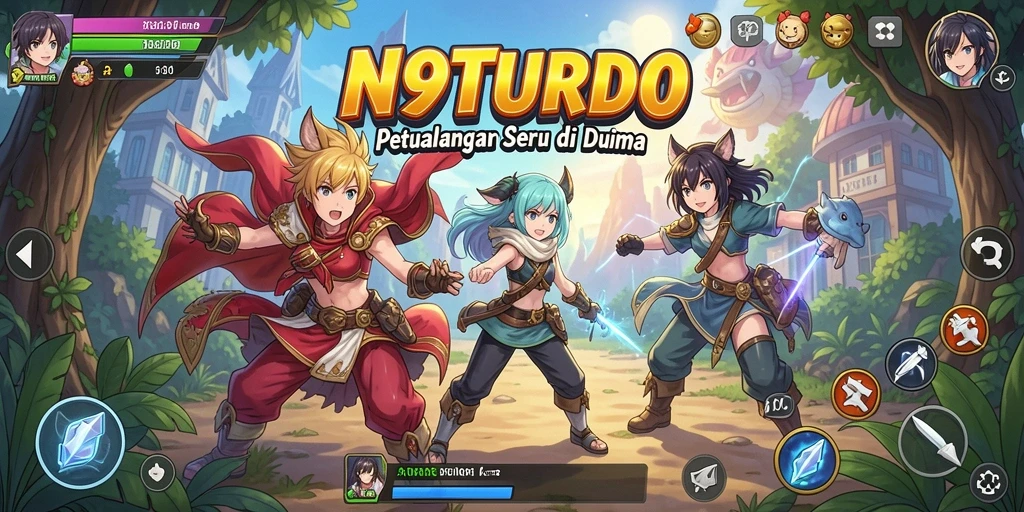 Tangkapan layar gameplay N9TURBO yang menampilkan karakter anime yang menarik.