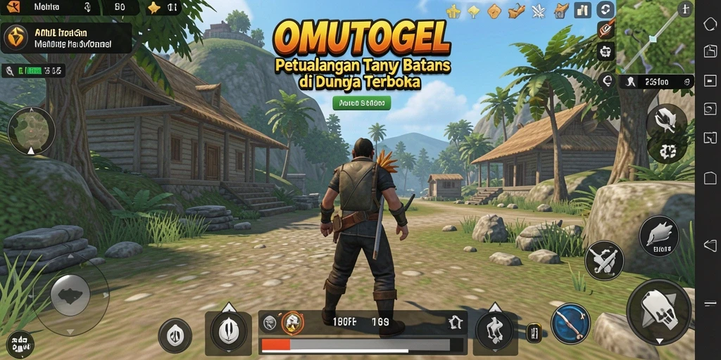 Screenshot gameplay OMUTOGEL menampilkan pemandangan indah dunia terbuka.