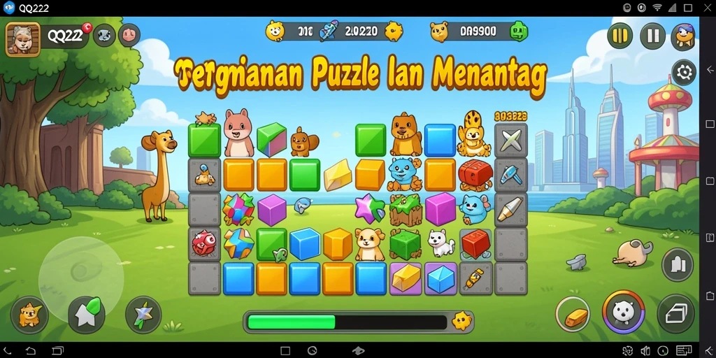 Tampilan screenshot utama QQ222 menunjukkan gameplay Puzzle yang seru dan menantang.