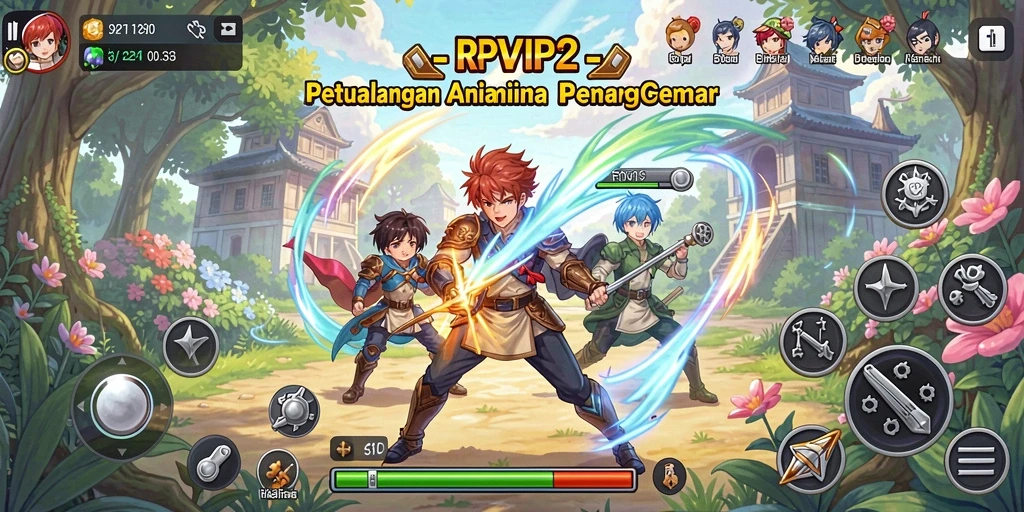 Tampilan gameplay RPVIP2 dengan karakter anime yang mengesankan.